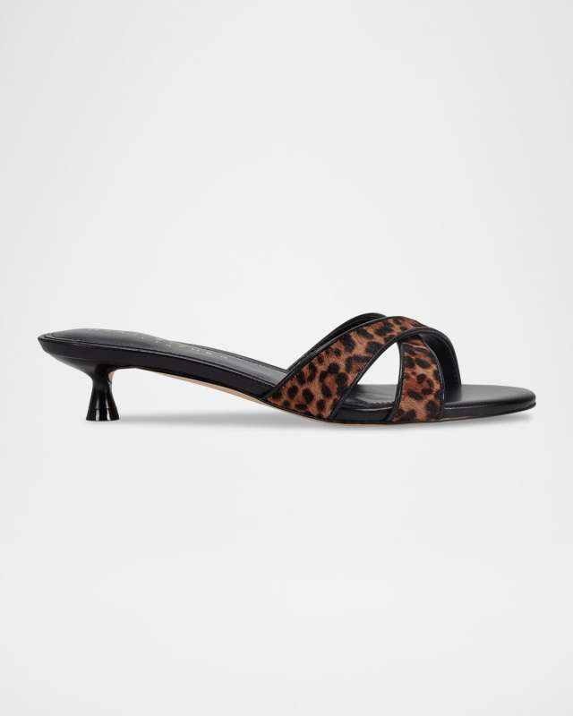 Tracey Leopard Calf Leather Kitten-Heel Sandals